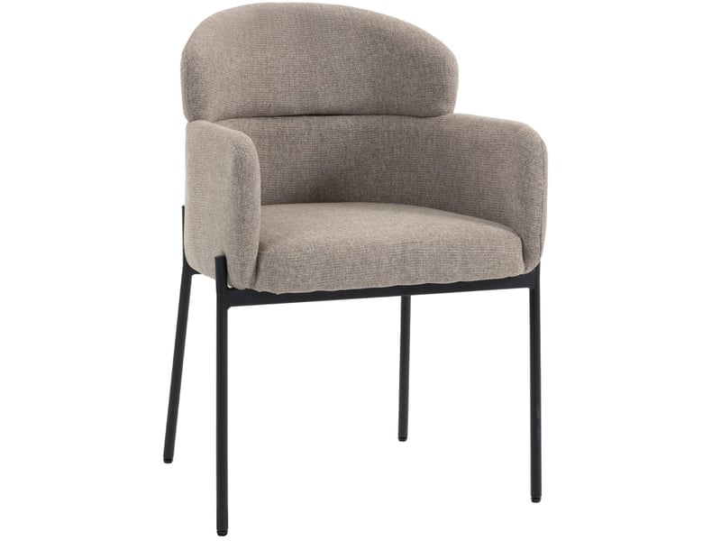 Fauteuil de salon fixe avec accoudoirs, revêtement aspect chenille, pieds en métal, marron clair  - Conforama A