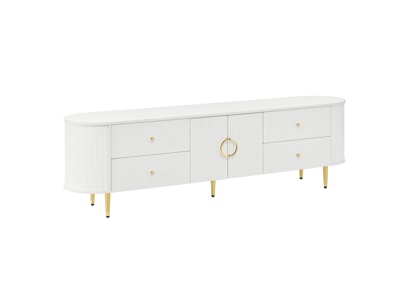 Meuble tv lowboard 180x40 cm – blanc – mdf, 2 tiroirs, double porte, passe-câbles - Conforama D