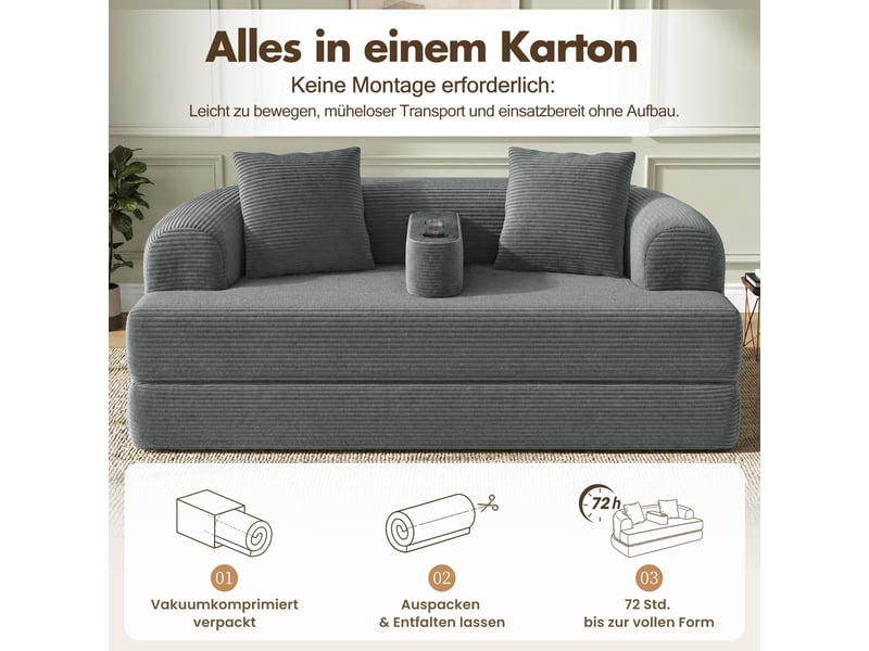 Canapé convertible 2 places gris 184 × 176 × 47 cm en velours côtelé, confort quotidien, style moderne  - Conforama D