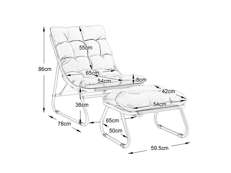  Fauteuil de jardin gris avec repose-pieds, coussin épais et structure acier noire, pour intérieur et extérieur  - Conforama C