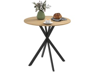 Table de cuisine ronde, 80 cm, plateau compact, panneaux de particules, métal, chêne blanc et noir