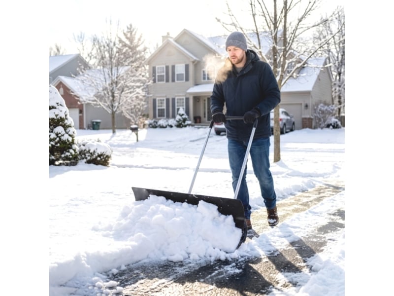  Pelle à neige large 95 cm en aluminium, chasse-neige avec roues réglables, poignée antidérapante inclinée, déneigement pratique  - Conforama D