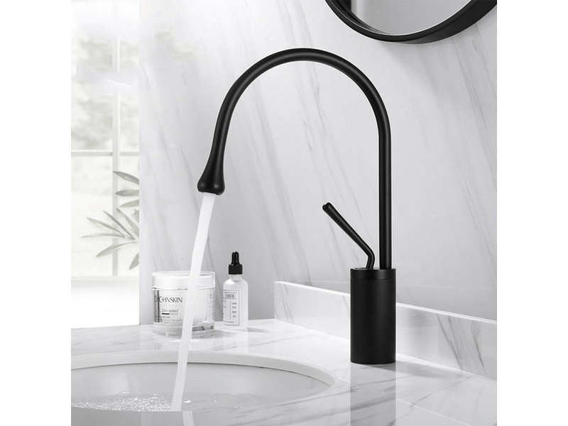  Robinet de salle de bain avec bras pivotant à 360° et design en forme de larme, mitigeur universel en laiton à poignée unique, profil bas  - Conforama B