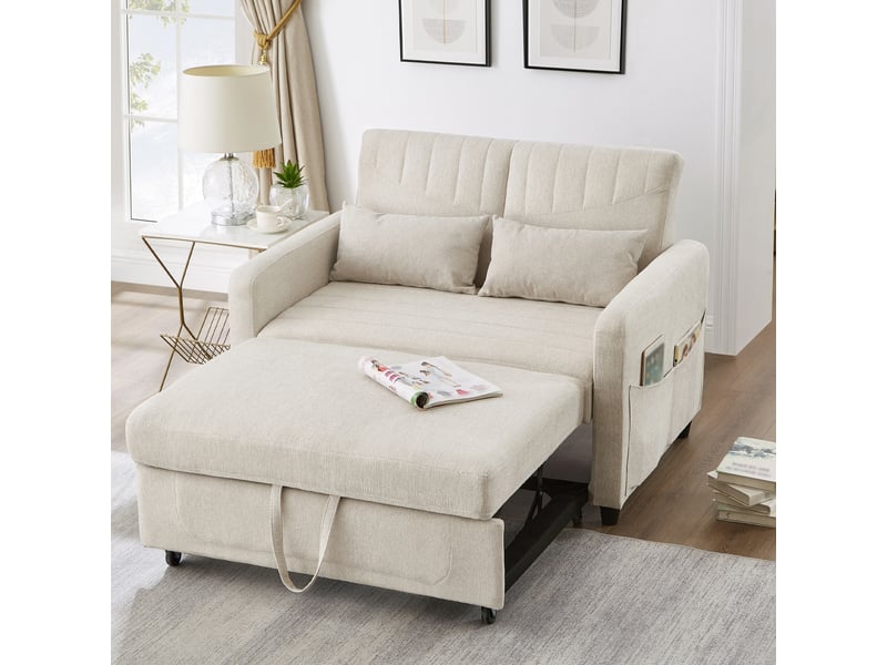 Canapé‑lit 2 places pliable et extensible, dossier réglable sur 3 positions, revêtement en tissu coton‑lin respirant Fay Lum - Conforama E