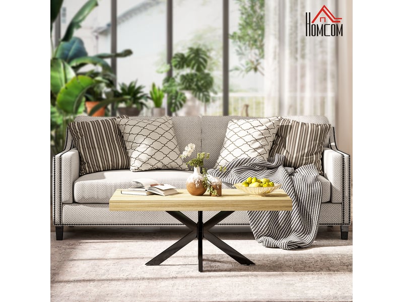  Table basse rectangulaire table d'appoint style industriel en métal noir et plateau dim. 110 x 60 x 45cm - aspect bois  - Conforama A