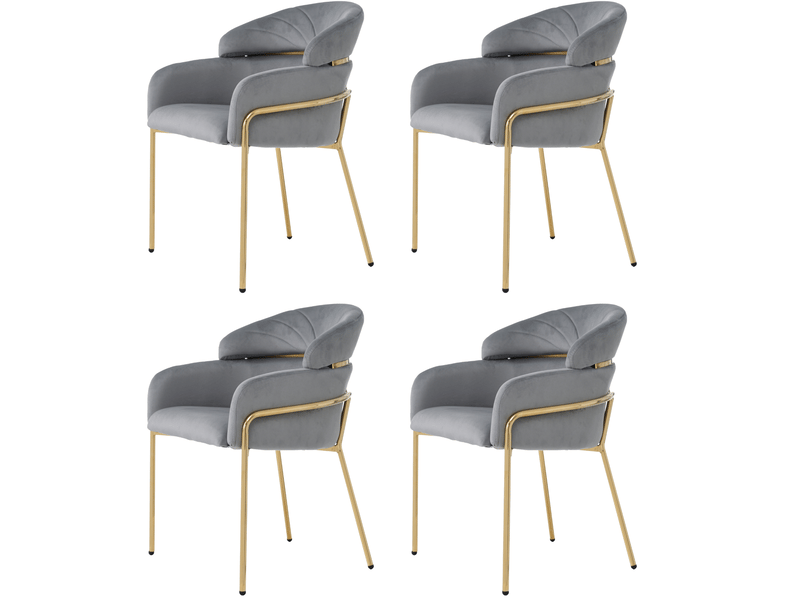  Chaise de salle à manger lot de 4 avec accoudoirs et dossier ergonomique, pieds en métal, velours gris  - Conforama A