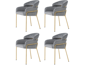 Chaise de salle à manger lot de 4 avec accoudoirs et dossier ergonomique, pieds en métal, velours gris