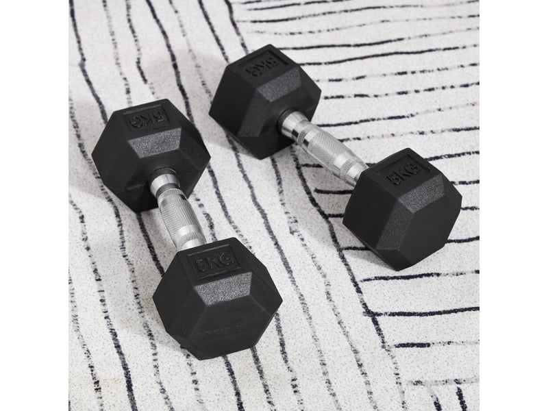  Ensemble haltères courtes 2x5 kg, musculationfitness hommefemme, haltérophilie, métalcaoutchouc noir.  - Conforama D