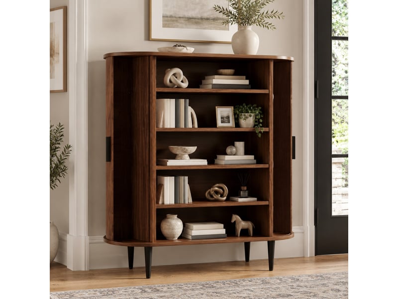 Buffet de rangement avec 2 portes coulissantes à rideau, étagères réglables et 4 crochets, naturel, 85 × 43 × 90 cm - Conforama B