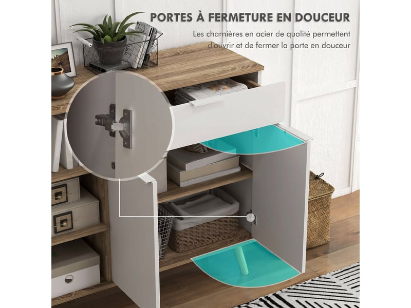  Meuble de rangement buffet cuisine 1 tiroir 1 placard double porte 3 étagères réglables blanc 95 x 35 x 85 cm  - Conforama E