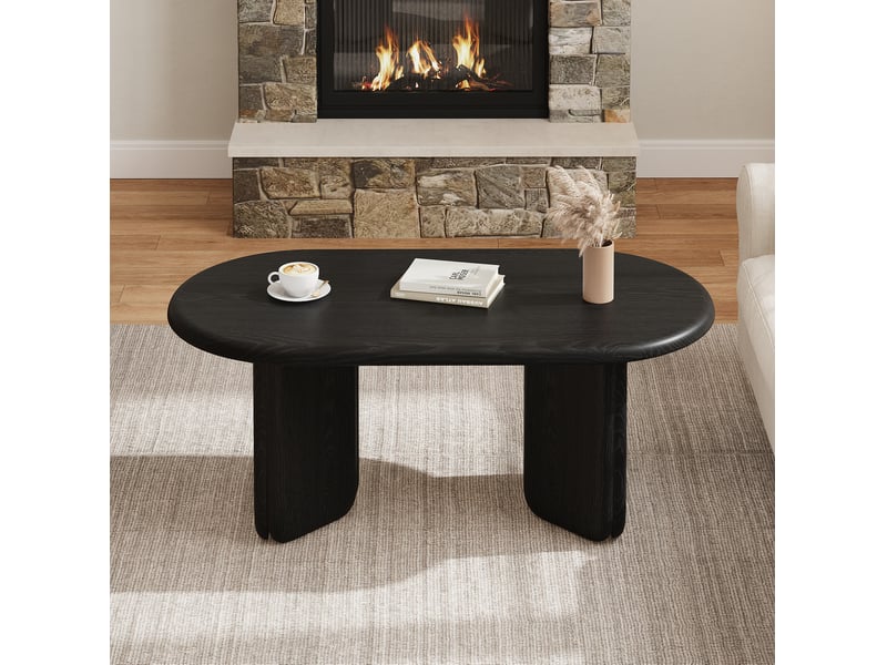  Table basse tcqpz ovale 99 x 50 x 40 cm en mdf noir aspect bois charge jusqu'à 40 kg  - Conforama D