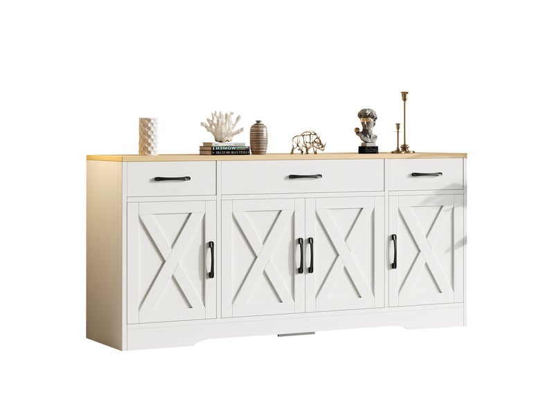 Buffet étroit 160x37x75 cm, meuble de rangement salon avec 3 tiroirs profonds et 4 portes pour petits espaces - Conforama A