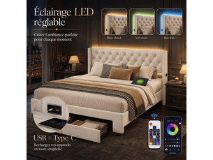 Lit simple 140x190 cm YELENARO   coloris beige