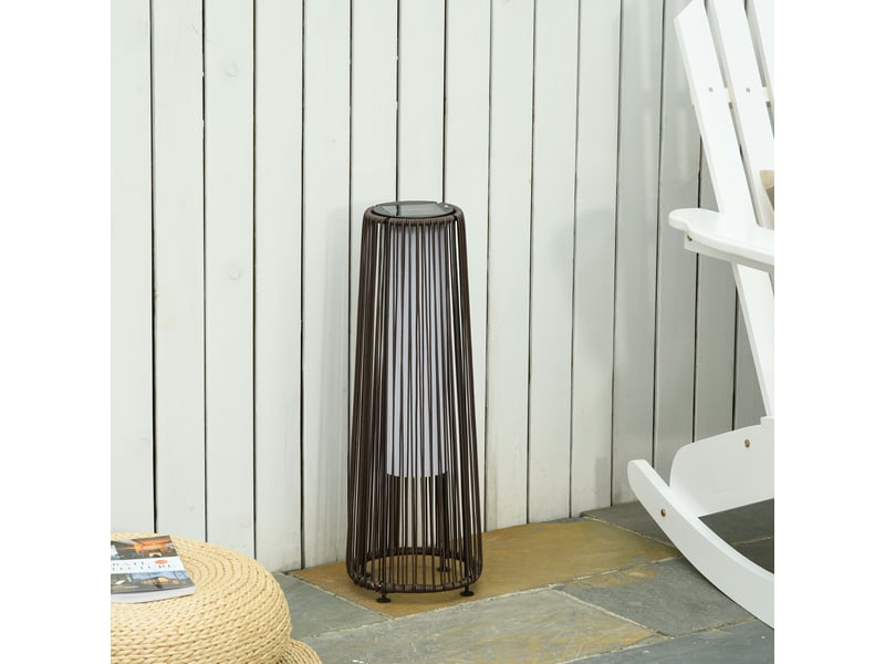  Lampe de sol solaire extérieure en polyrotin marron lanterne led crépusculaire ip44 pour terrasse  - Conforama C