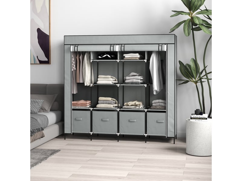  Armoire en tissu, portes, 2 tringles, 10 compartiments, grise  - Conforama C