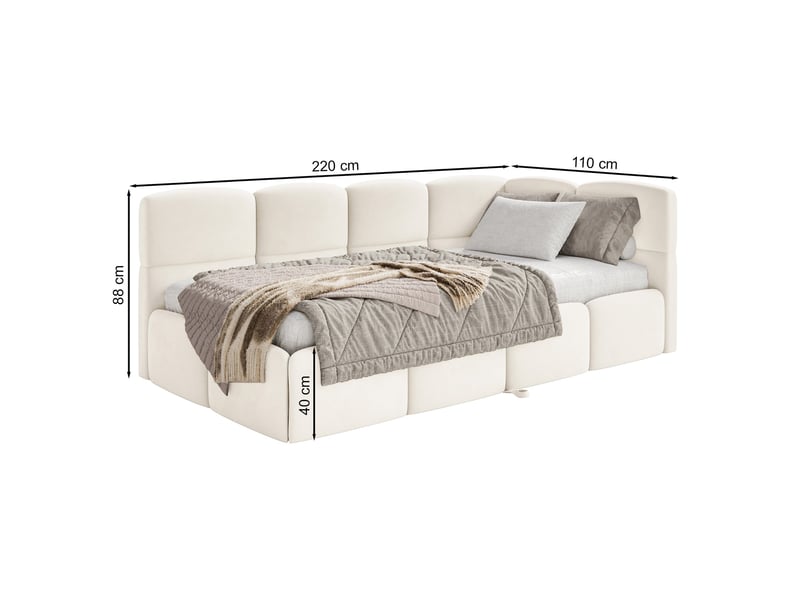 Selsey cloudy - lit rembourré - 170x185 cm - velours beige clair - côté gauche Cloudy - Conforama E