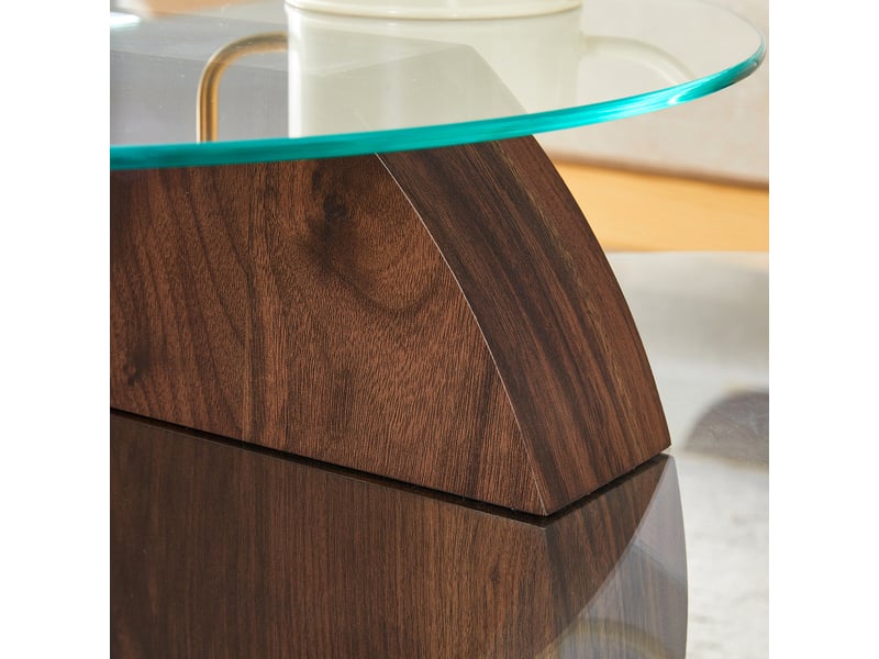  Table basse rectangulaire 90×70×44 cm, mdf et verre, noyer et transparent Fay Lum - Conforama E