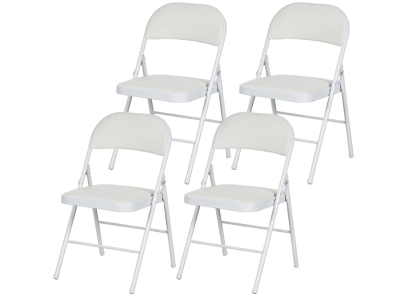 Lot de 4 chaises pliantes simili cuir, dossier rembourré, piètement acier, pratiques pour bureau, accueil ou salle d’attente  - Conforama R