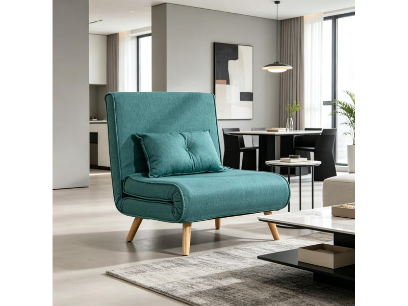  Fauteuil convertible 3 en 1 vert foncé en tissu aspect velours, dossier click-clack 6 positions, couchage d'appoint  - Conforama D