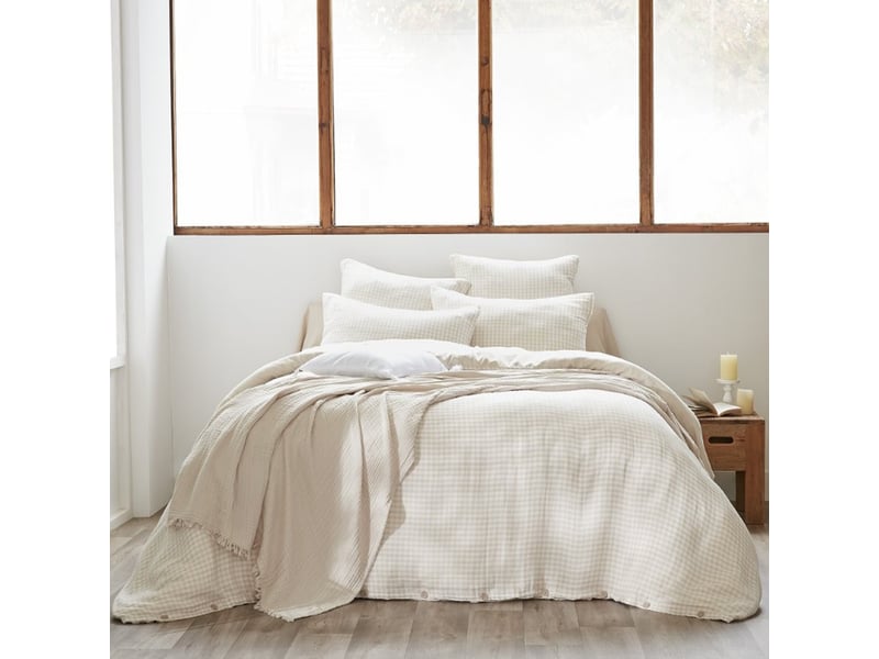  Housse de couette reversible 140x200 cm gaze de coton vickie naturel PD25036 - Conforama D