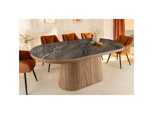 Table de salle à manger lumea – ovale 200 cm – effet marbre gris – pied large – style contemporain