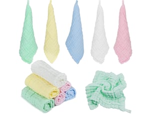 Débarbouillettes bébé en mousseline (30 x 30 cm) 12 pièces