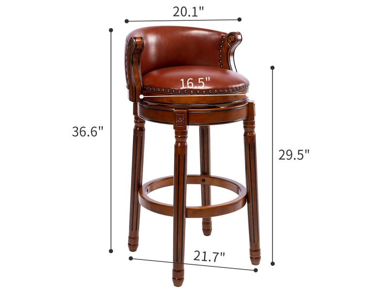  Tabouret de bar pivotant,54.8x54.8x96 cm,avec dossier,cuir véritable,marron  - Conforama C