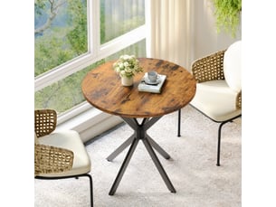 Table ronde industrielle ø80 cm – pieds en x brun-noir vintage, table cuisine et bureau à domicile