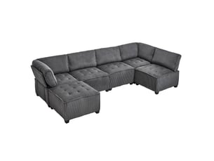 Canapé modulaire 6 places 308x154x82 cm métal et bois gris