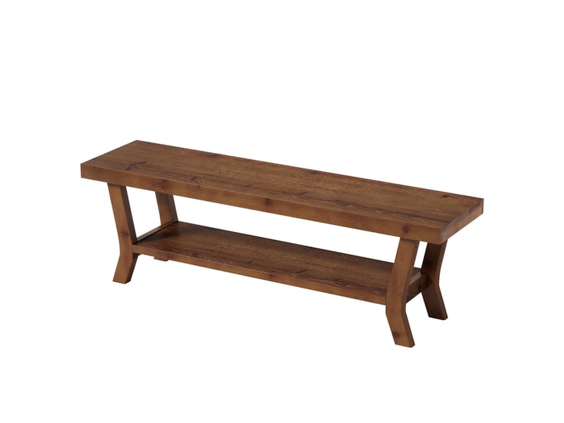  Banc en bois massif de 140 cm de long, banc d'entrée avec étagère à chaussures, banc de style campagnard pour couloir, chambre, dressing, marron  - Conforama A
