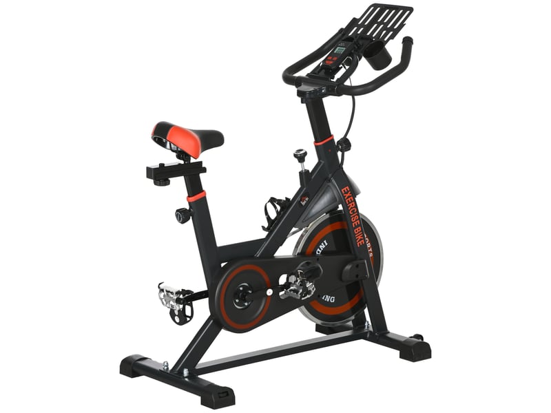  Vélo stationnaire avec résistance réglable, volant d'inertie de 8 kg, écran lcd, guidon et selle réglables, noir et rouge  - Conforama B