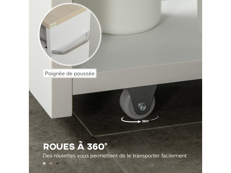  Chariot de rangement à 3 niveaux chariot de stockage étagère sur roulettes pour cuisine étroite salle de bain buanderie bureau avec poignée - blanc 48 x 15 x 80 cm  - Conforama E