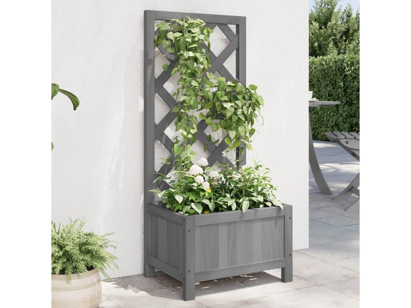  Jardinière - bac à fleurs avec treillis gris 40x30x90 cm bois massif de sapin  - Conforama B