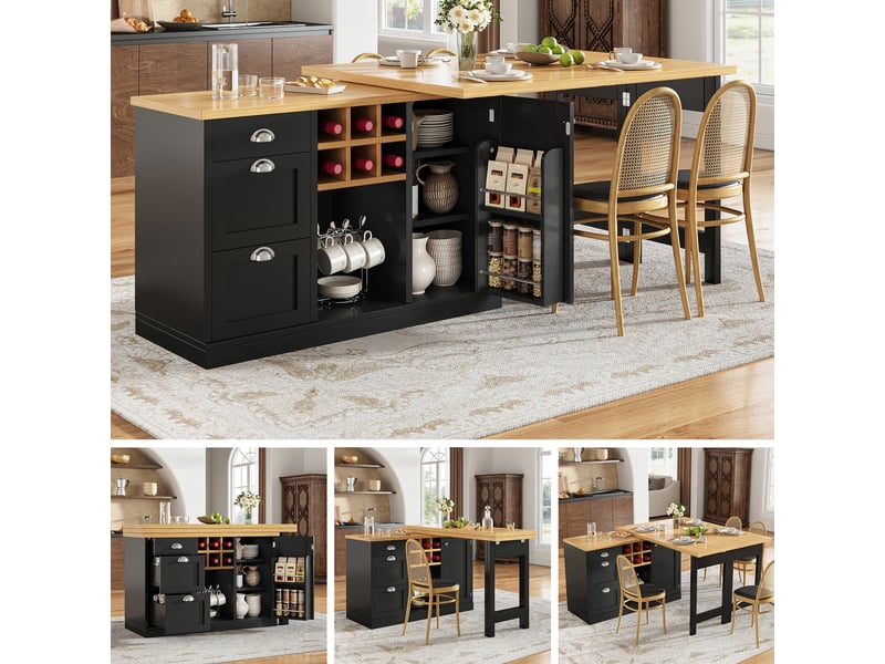  Ilot de cuisine 1 porte 3 tiroirs coloris noir mdf  - Conforama B