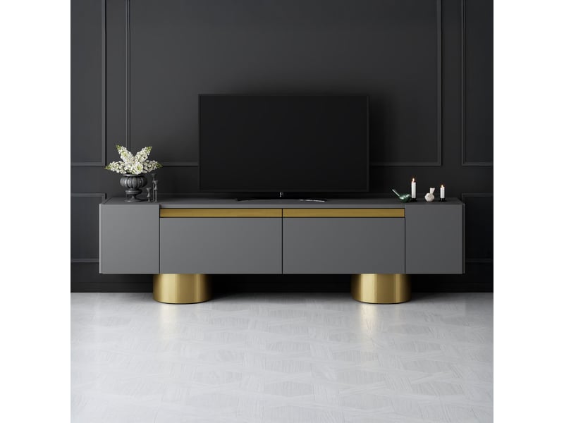  Meuble tv 2 portes abattantes noir et doré  - Conforama B