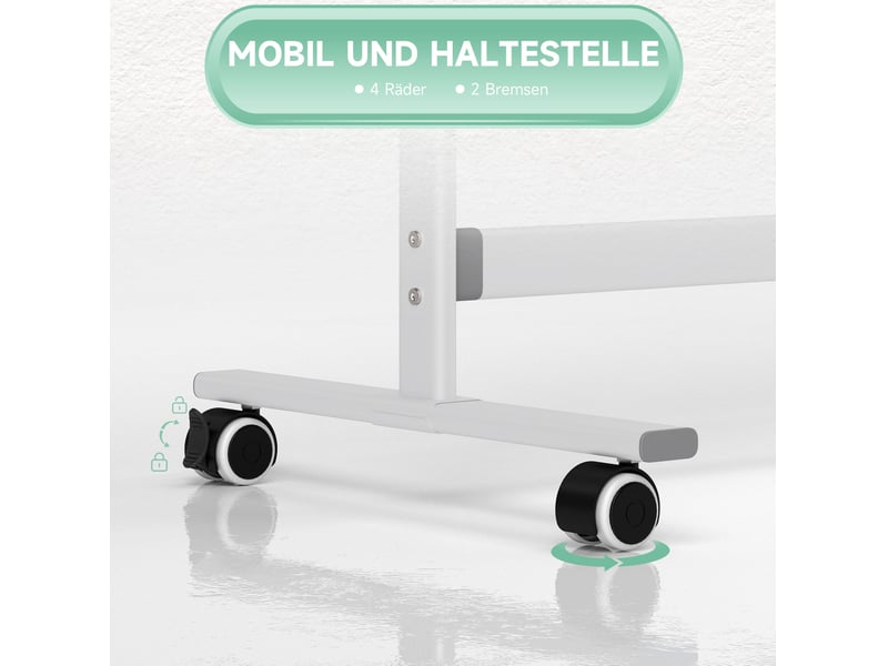  Tableau blanc magnétique double face 120 x 90 cm sur roulettes, pivotant à 360 degrés avec accessoires de bureau  - Conforama D