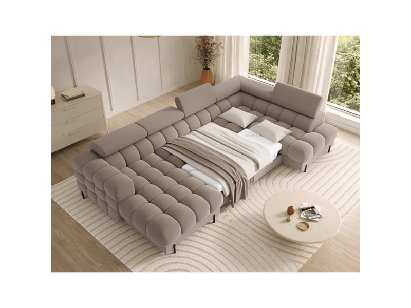 Canapé panoramique convertible beige angle droit feraria 358x93x202cm - Conforama B