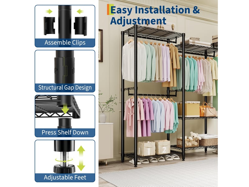  Portant à vêtements robuste modulable – 4 tringles &amp; étagères réglables – grand capacité pour chambre ou dressing – (2x3x2 étages) PHK_36PB7KHP - Conforama C