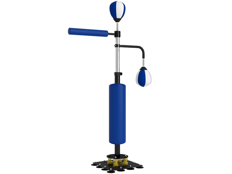  Support de boxe, deux speedballs, barre de frappe rotative, coussins de frappe, hauteur réglable, acier, 107 x 36 x 140-205 cm, bleu  - Conforama A