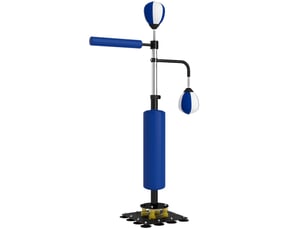 Support de boxe, deux speedballs, barre de frappe rotative, coussins de frappe, hauteur réglable, acier, 107 x 36 x 140-205 cm, bleu