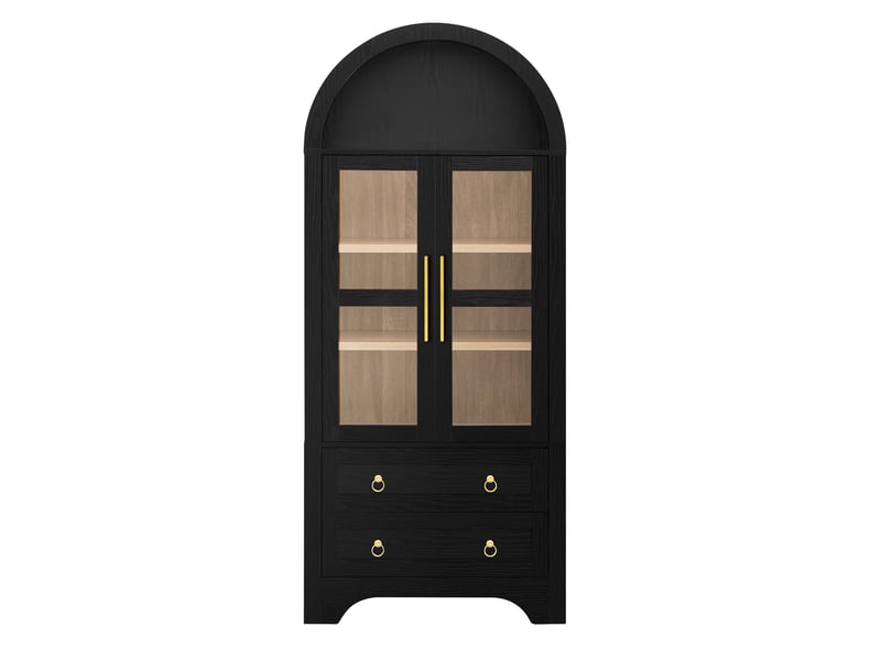  Buffet de cuisine - 76 x 40 x 180 cm - meuble de rangement et vaisselier avec portes en verre et tiroirs - noir  - Conforama A