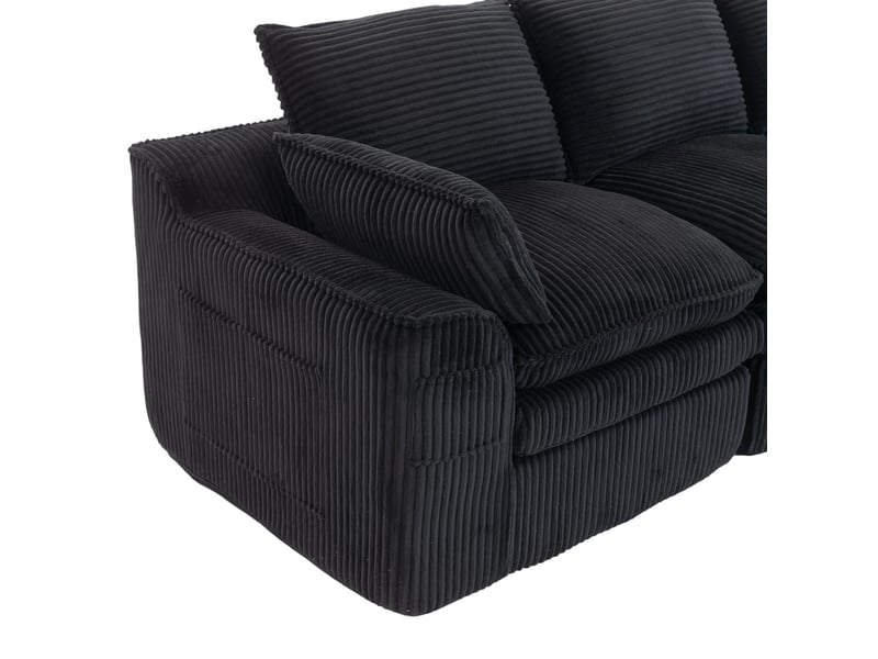  Canapé droit 2 pl 191x94x85 cm, velours côtelé noir, coussins, poches latérales, confortable et design, pour salon et bureau  - Conforama E