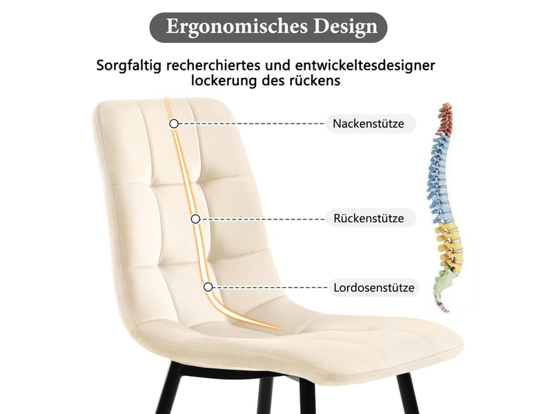  Ensemble table et 4 chaises moderne, table rectangulaire 117 cm effet marbre et sièges en velours beige  - Conforama E