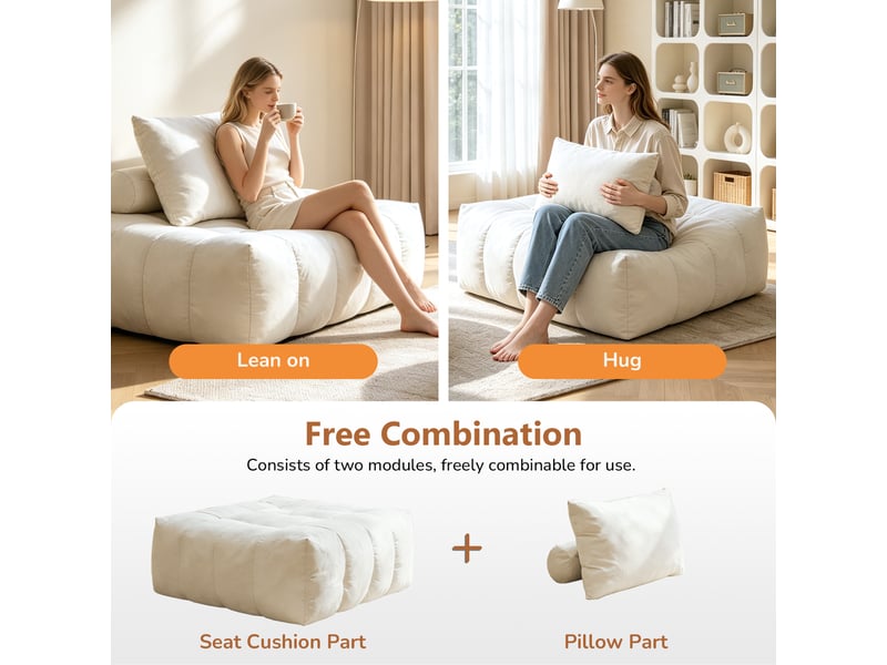  Fauteuil de sol pamt piedmont blanc 89 cm en flanelle, rembourrage mousse  - Conforama E