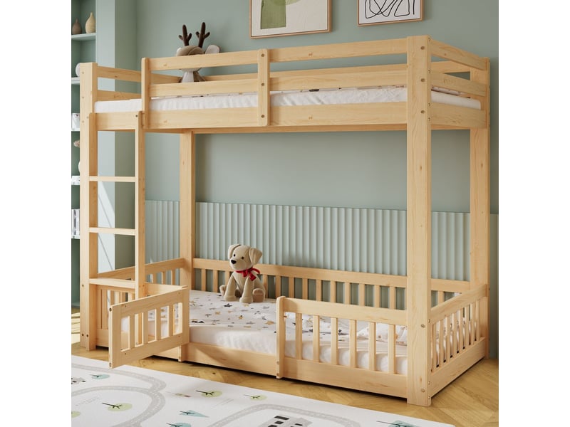 Lit superposé enfant 90x200, sécurisé lit cabane, bois massif, espace jeux sous le lit  - Conforama A