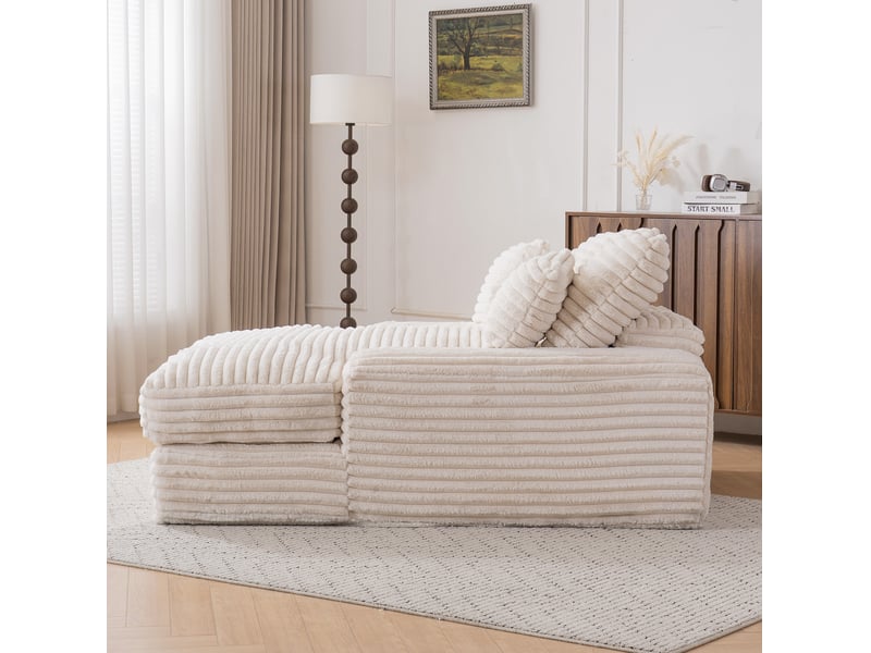  Méridienne convertible modenvie en velours côtelé beige 135 x 165 x 58 cm  - Conforama D
