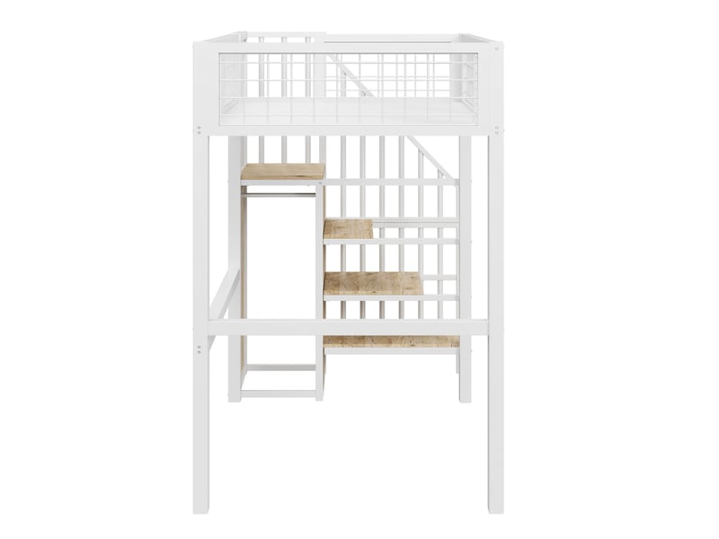  Lit mezzanine enfant 90x200 cm avec échelle et rangements coloris blanc  - Conforama E