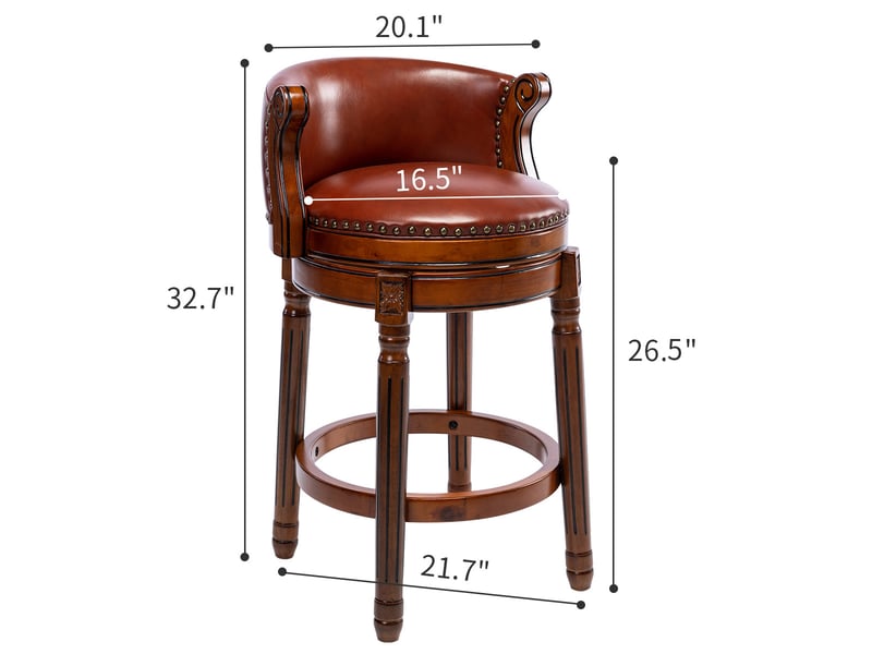  Tabouret de bar pivotant,54,8x54,8x96 cm,cuir véritable et bois,marron  - Conforama C