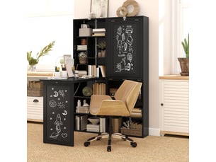Bureau pliant moderne avec bibliothèque et tableau noir, en bois et métal, 98 x 51 x 153 cm, noir