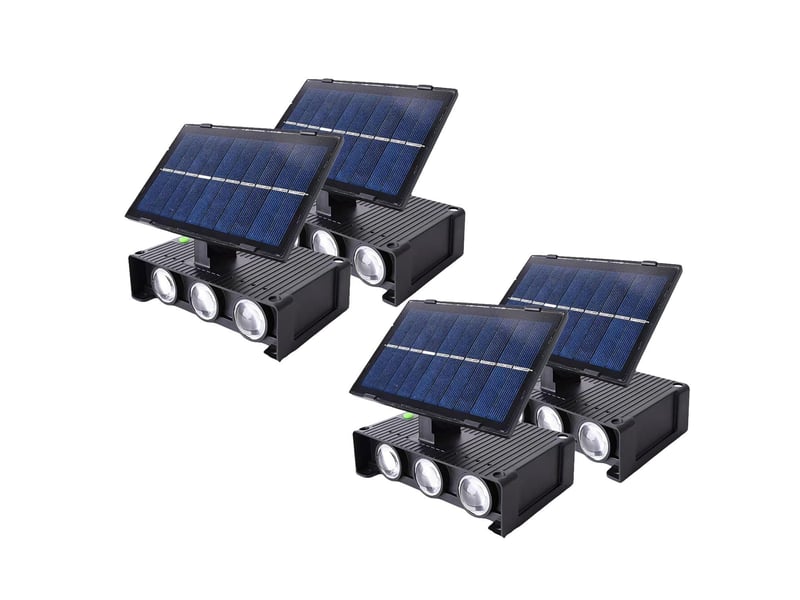  Lot de 4 appliques solaires d'extérieur – Appliques murales LED à 6 LED, éclairage vers le haut et vers le bas, étanches, pour jardin, balcon, terrasse et escaliers, lumière blanche  - Conforama A